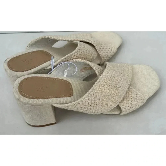 H&M Womens Square Toe Crossover Block Heels Crochet Mules Sandal Beige Sz 8 - Picture 6 of 9
